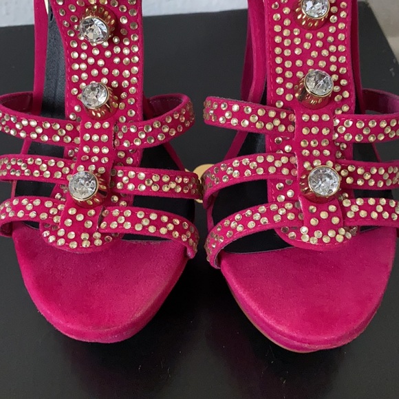Fuchsia pink sparkle wedge sandals - Picture 5 of 6